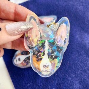 Tricolor Basenji Dog Keychain, Holographic Pet Keychain, Holo Keyring